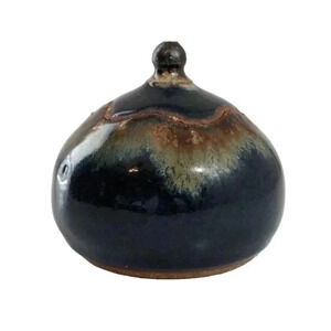Hunter 87 Pottery Deep Blue Drip Glaze Small Lidded Vase Jar Stoneware Vessel